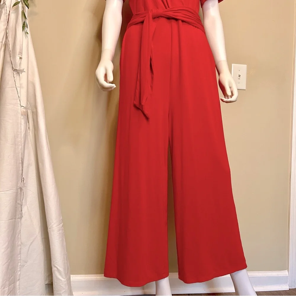 Ann Taylor Red Wrap Top Wide Leg Jumpsuit Romper - Picture 4 of 10